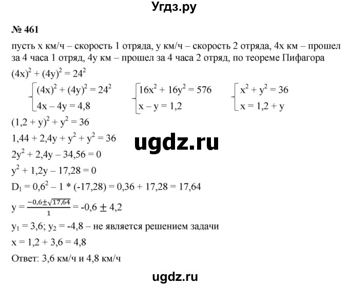 ГДЗ (Решебник к учебнику 2021) по алгебре 9 класс Ю.Н. Макарычев / номер / 461