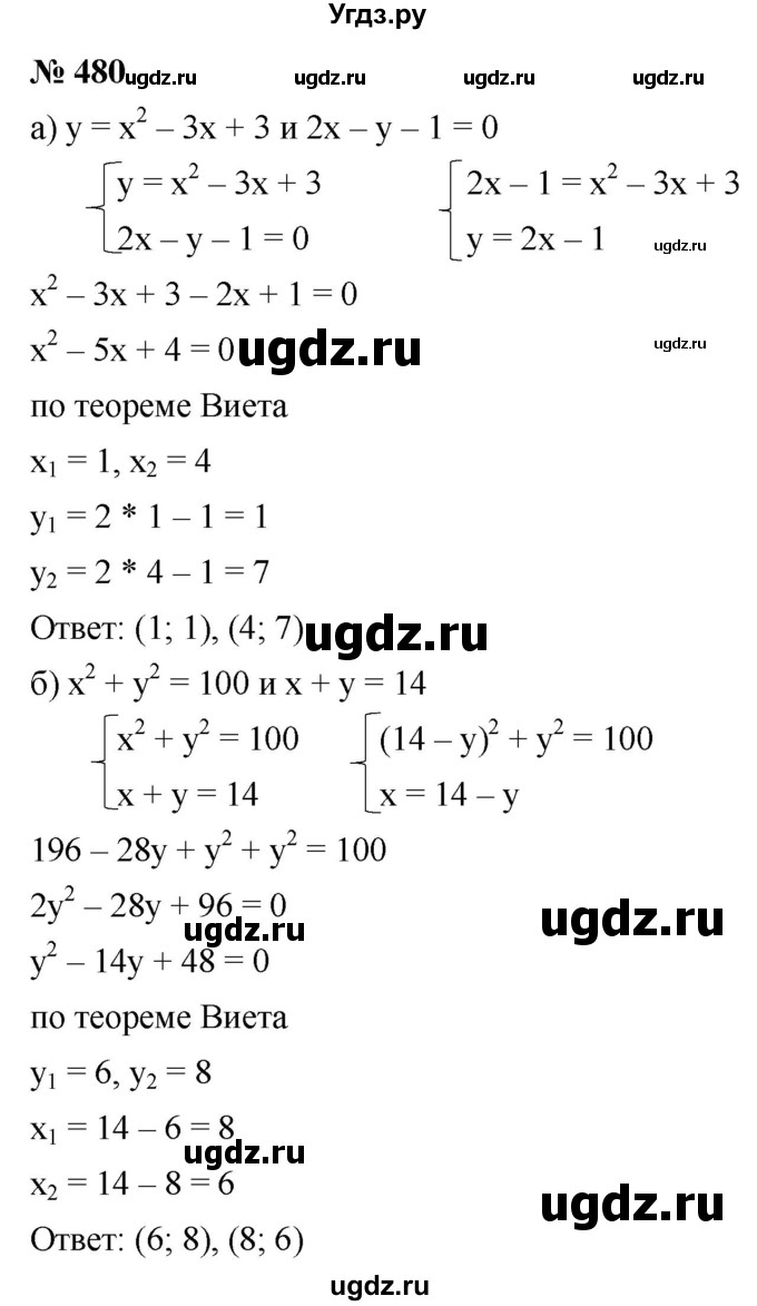 ГДЗ (Решебник к учебнику 2021) по алгебре 9 класс Ю.Н. Макарычев / номер / 480