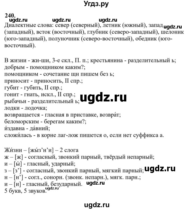 Решебник к учебнику 2023 ГДЗ (Решебник к учебнику 2023) по русскому языку 6 класс М.Т. Баранов / упражнение / 240