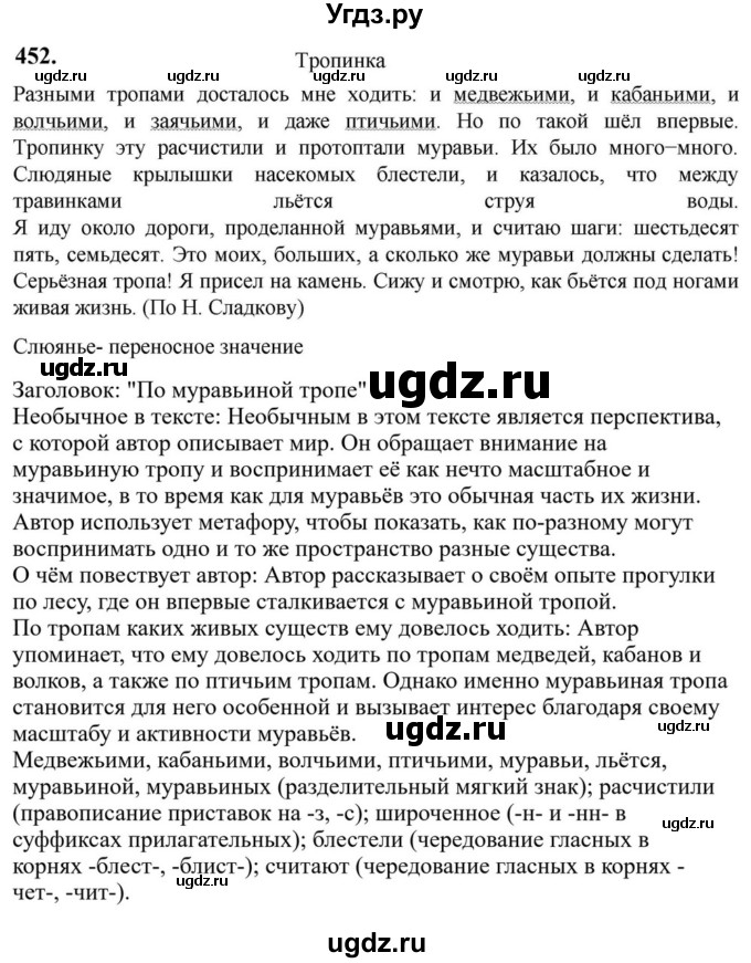 Решебник к учебнику 2023 ГДЗ (Решебник к учебнику 2023) по русскому языку 6 класс М.Т. Баранов / упражнение / 452