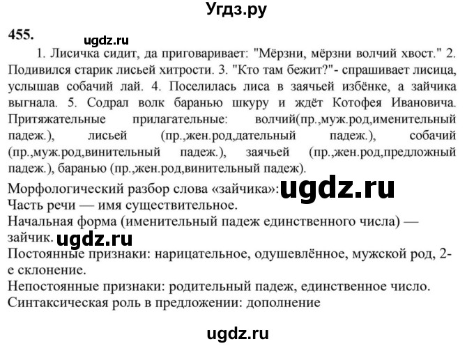 Решебник к учебнику 2023 ГДЗ (Решебник к учебнику 2023) по русскому языку 6 класс М.Т. Баранов / упражнение / 455