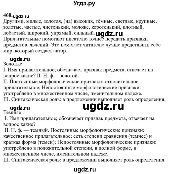 Решебник к учебнику 2023 ГДЗ (Решебник к учебнику 2023) по русскому языку 6 класс М.Т. Баранов / упражнение / 460