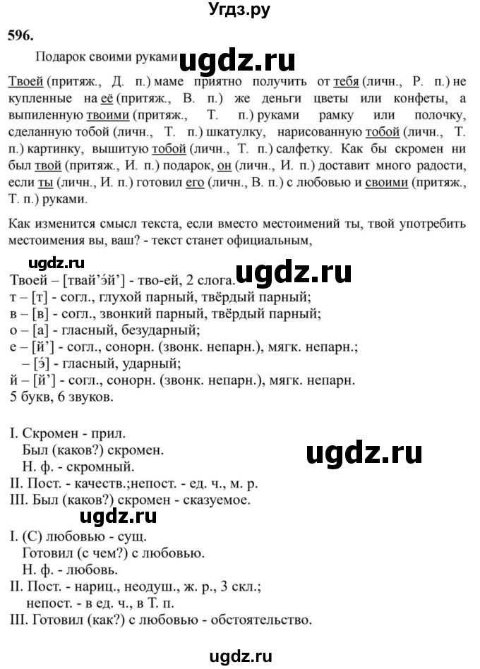 Решебник к учебнику 2023 ГДЗ (Решебник к учебнику 2023) по русскому языку 6 класс М.Т. Баранов / упражнение / 596