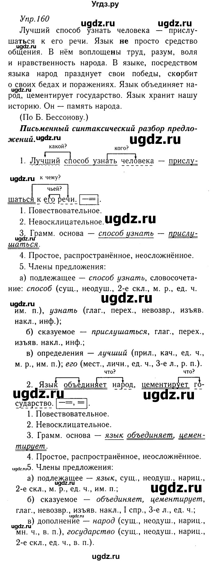 ГДЗ (Решебник №3) по русскому языку 8 класс Т.А. Ладыженская / упражнение номер / 160