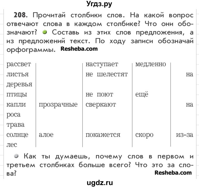 ГДЗ (Учебник) по русскому языку 3 класс Р.Н. Бунеев / упражнение / 208