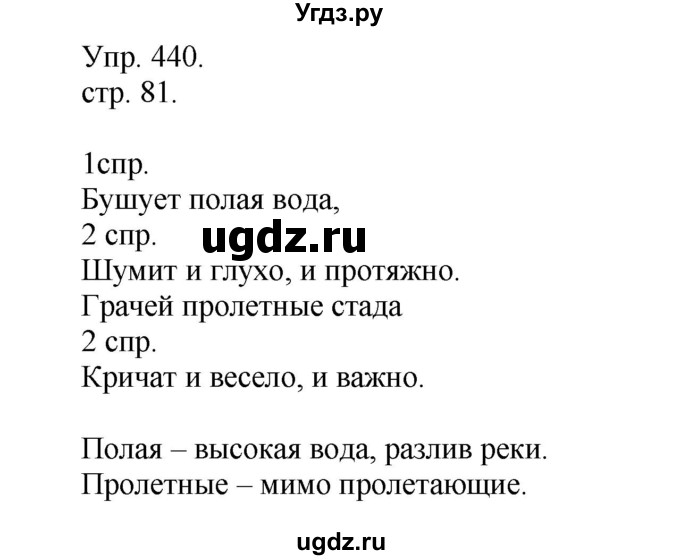 ГДЗ (Решебник) по русскому языку 4 класс Т.Г. Рамзаева / упражнение / 440