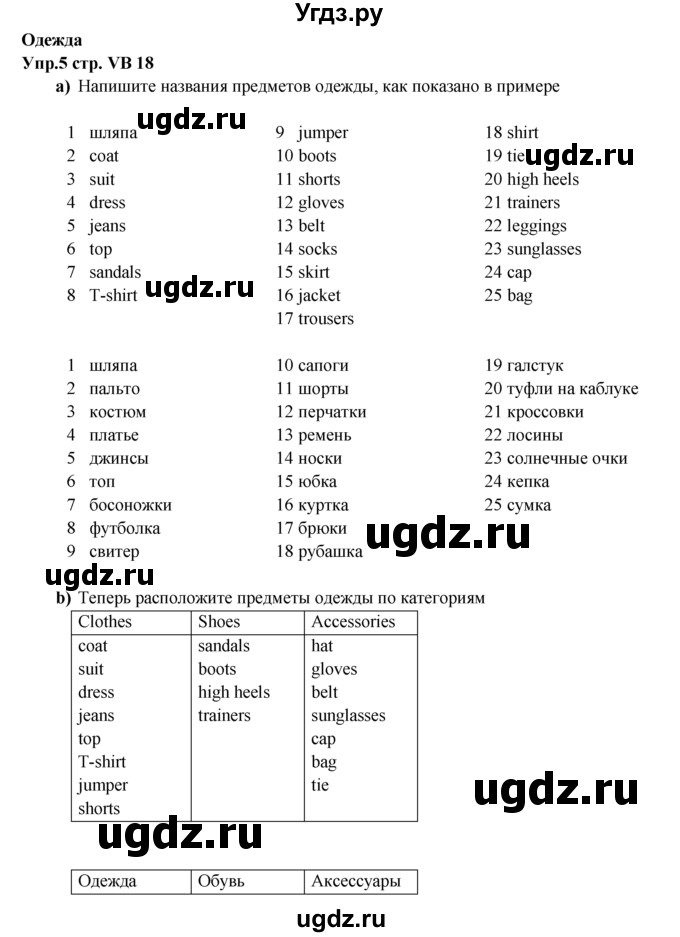 ГДЗ (Решебник к учебнику 2023) по английскому языку 5 класс Баранова К.М. / vocabulary bank / VB18