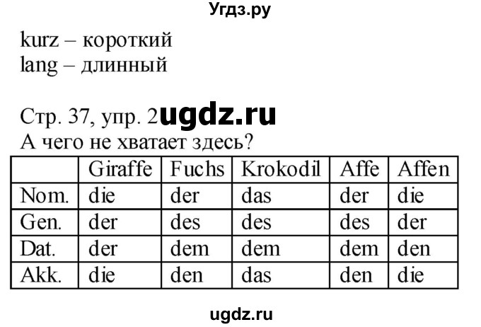ГДЗ (Решебник №1) по немецкому языку 4 класс (рабочая тетрадь) И.Л. Бим / страница номер / 37(продолжение 2)