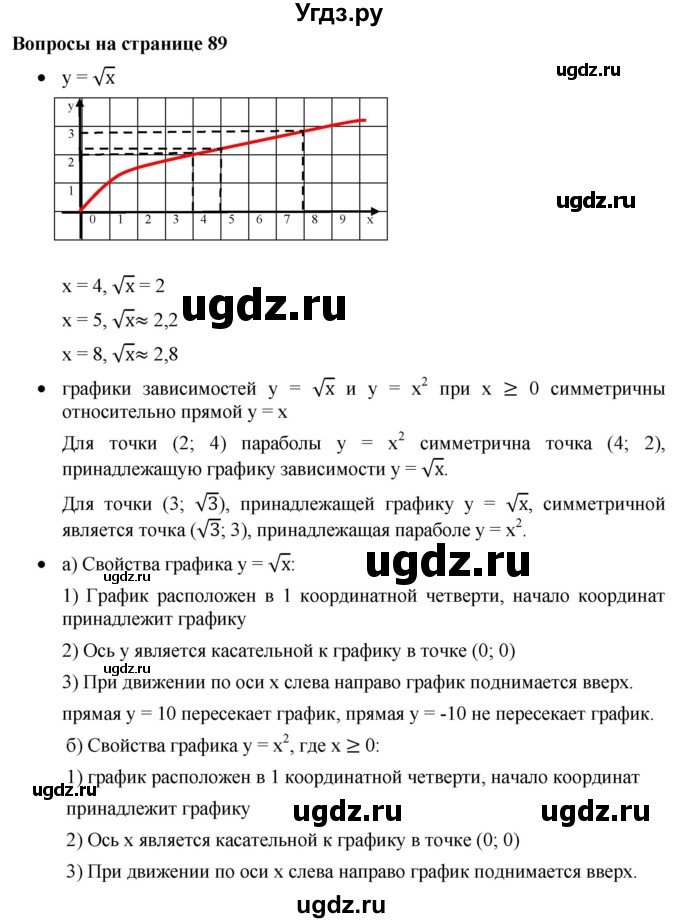 ГДЗ (Решебник к учебнику 2019) по алгебре 8 класс Г.В. Дорофеев / вопросы / стр.89