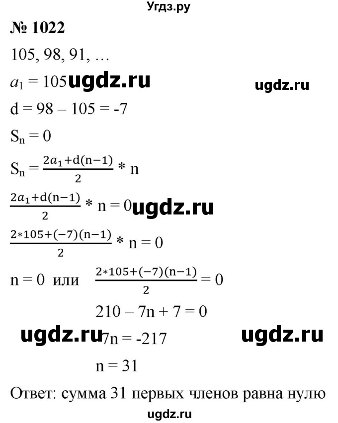 ГДЗ (Решебник к учебнику 2021) по алгебре 9 класс А.Г. Мерзляк / упражнение / 1022
