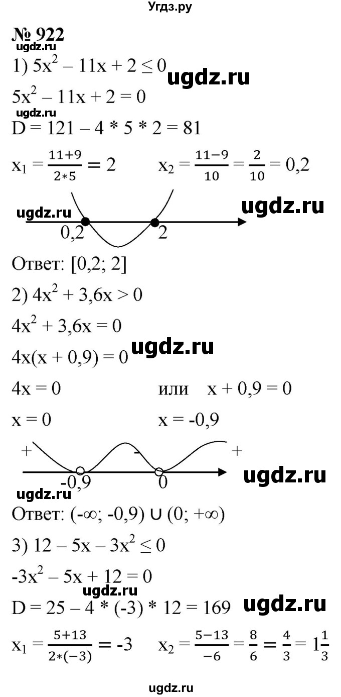 ГДЗ (Решебник к учебнику 2021) по алгебре 9 класс А.Г. Мерзляк / упражнение / 922