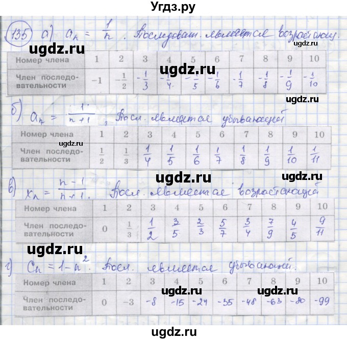 ГДЗ (Решебник №1) по алгебре 9 класс (рабочая тетрадь) Минаева С.С. / упражнение номер / 135