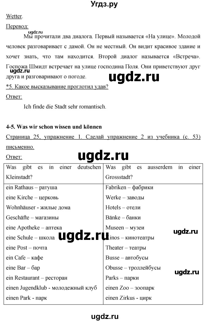 ГДЗ (Решебник) по немецкому языку 5 класс (рабочая тетрадь) И.Л. Бим / страница / 25(продолжение 2)