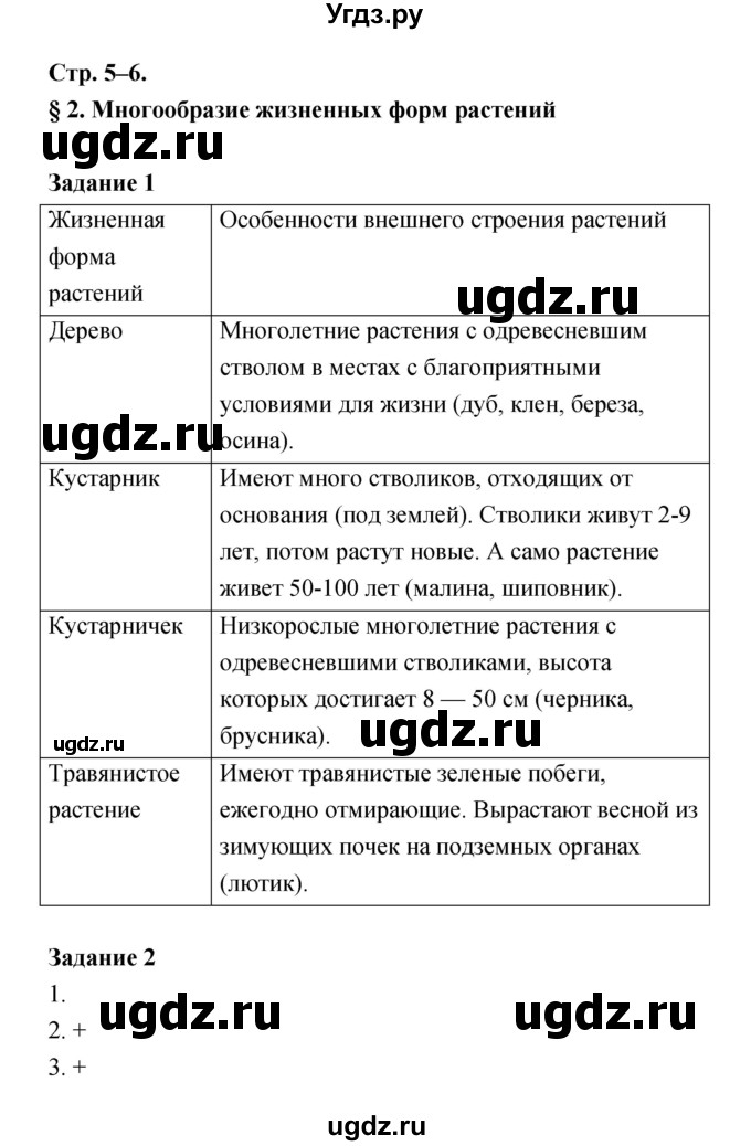 ГДЗ (Решебник) по биологии 6 класс (рабочая тетрадь) Пономарева И.Н. / часть 1 страница-№ / 5
