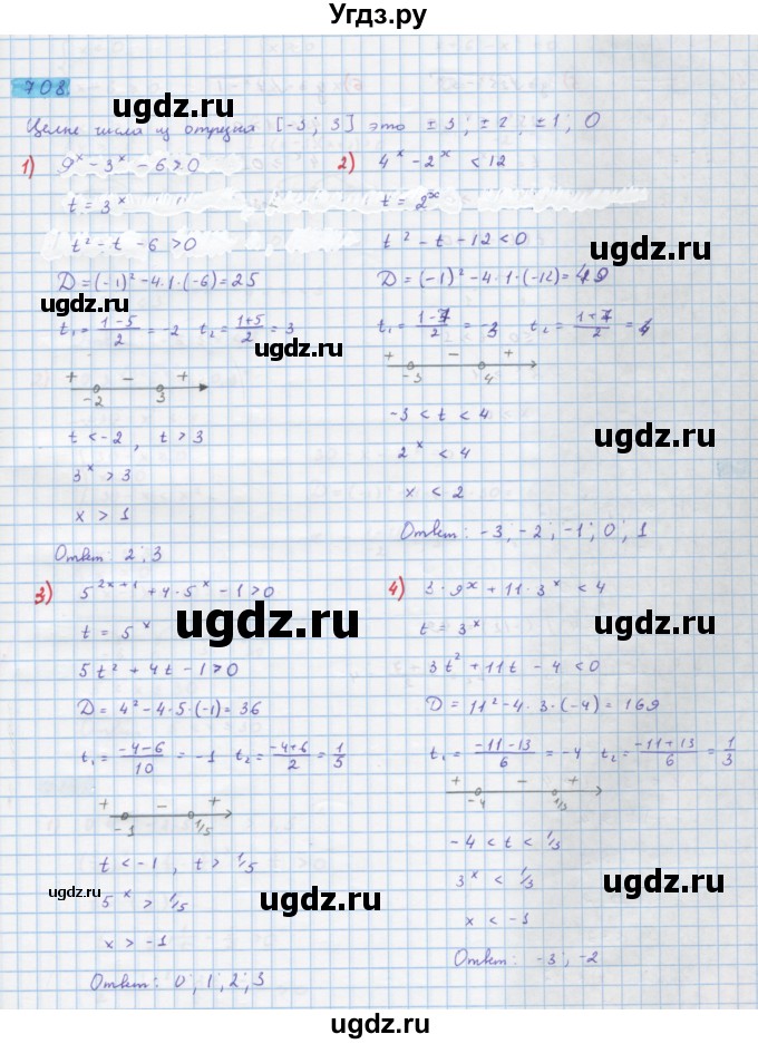 ГДЗ (Решебник) по алгебре 10 класс Колягин Ю.М. / упражнение-№ / 708