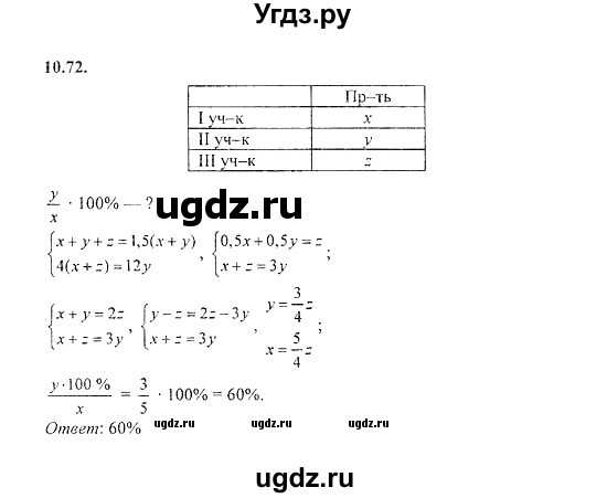ГДЗ (Решебник №2) по алгебре 8 класс (задачник) Галицкий М.Л. / § 10 / 10.72