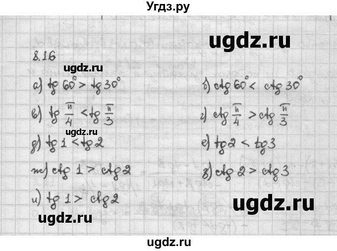 ГДЗ (Решебник) по алгебре 10 класс Никольский С.М. / § 8. тангенс и котангенс угла. / 8.16