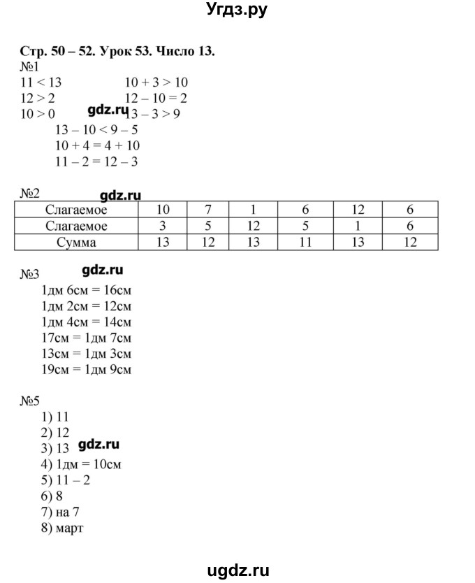 ГДЗ (Решебник) по математике 1 класс (рабочая тетрадь) Муравина О.В / уроки номер / Урок 53