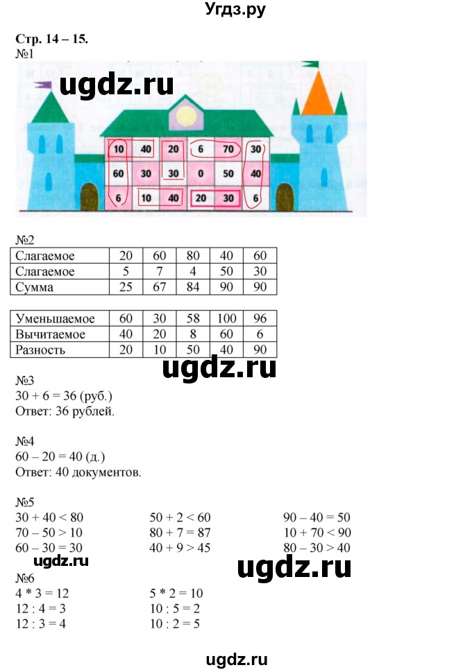 ГДЗ (Решебник к тетради 2015) по математике 2 класс (рабочая тетрадь) Дорофеев Г. В. / часть 2 (страница) / 14-15
