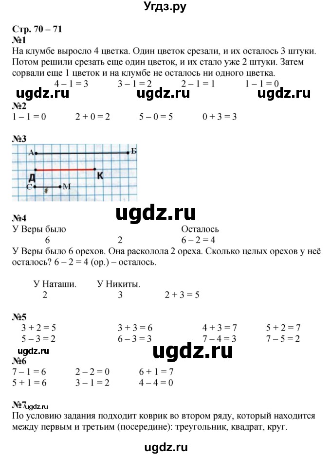 ГДЗ (Решебник к тетради 2020) по математике 1 класс (рабочая тетрадь) Дорофеев Г.В. / часть 1. страница / 70-71