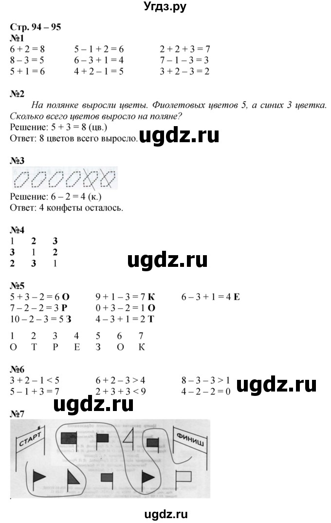ГДЗ (Решебник к тетради 2020) по математике 1 класс (рабочая тетрадь) Дорофеев Г.В. / часть 1. страница / 94-95