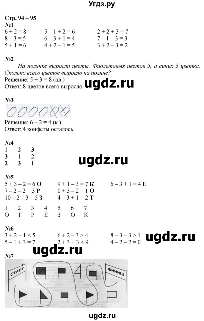 ГДЗ (Решебник к тетради 2016) по математике 1 класс (рабочая тетрадь) Дорофеев Г.В. / часть 1. страница / 94-95