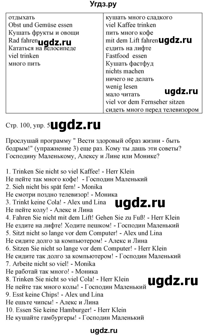 ГДЗ (Решебник) по немецкому языку 5 класс Салынская С.И. / часть 1. страница / 100(продолжение 2)