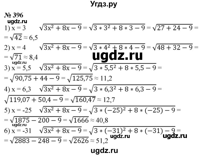 ГДЗ (Решебник №1) по алгебре 8 класс Колягин Ю.М. / упражнение номер / 396