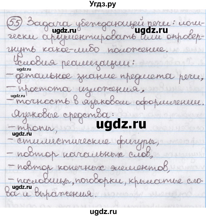 ГДЗ (Решебник №1) по русскому языку 11 класс Л.A. Мурина / упражнение номер / 55
