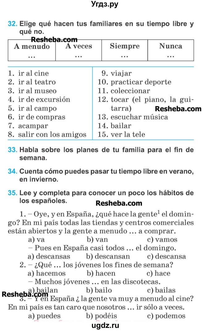 ГДЗ (Учебник) по испанскому языку 6 класс Гриневич Е.К. / страница номер / 194