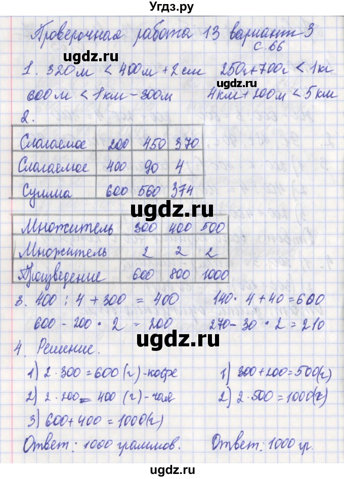 ГДЗ (Решебник) по математике 3 класс (проверочные работы) Миракова Т.Н. / страница номер / 66