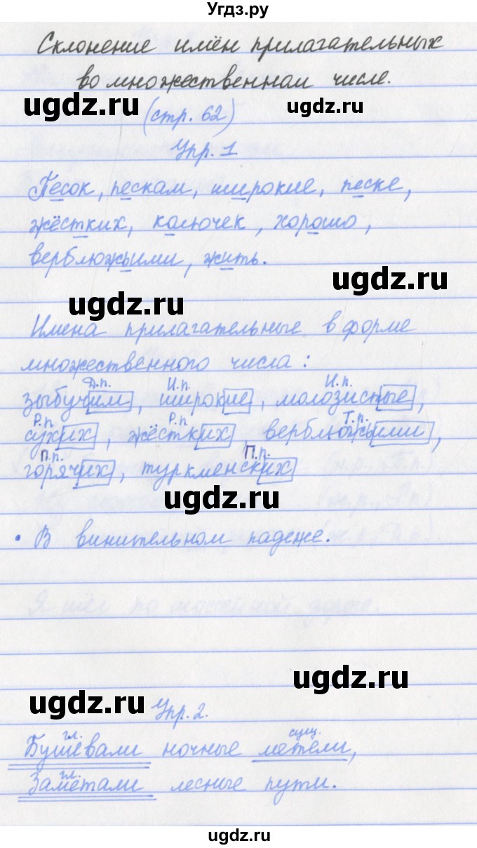 ГДЗ (Решебник) по русскому языку 4 класс (проверочные работы) Канакина В.П. / страница номер / 62