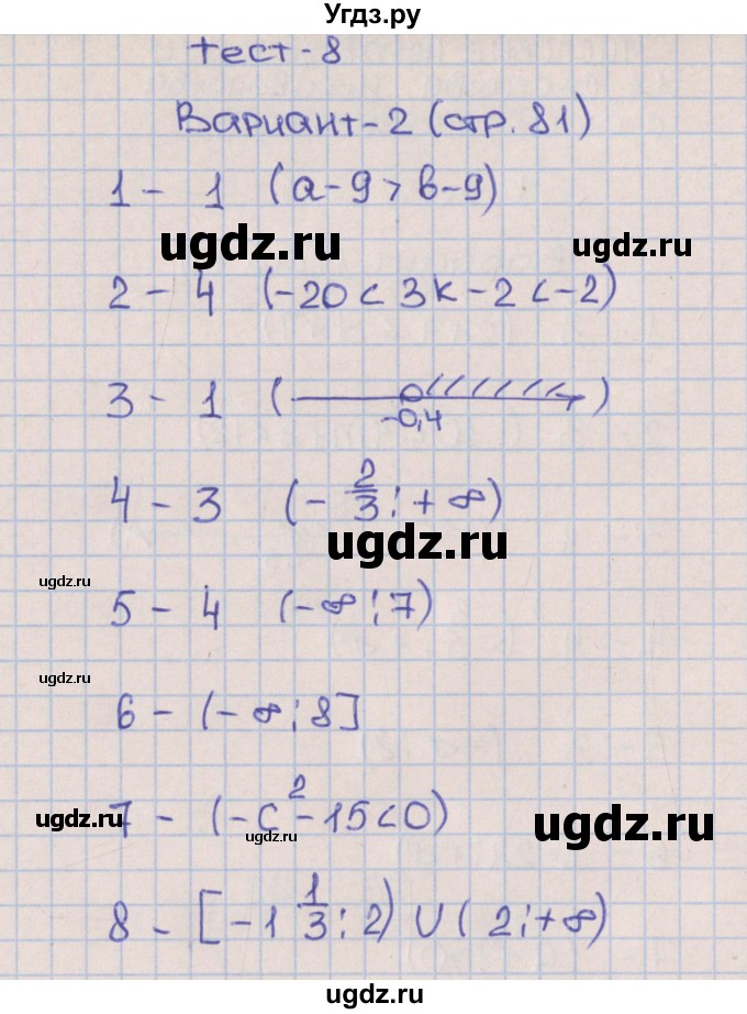ГДЗ (Решебник) по алгебре 8 класс (тематические тесты ОГЭ) Дудницын Ю.П. / тест 8. вариант номер / 2