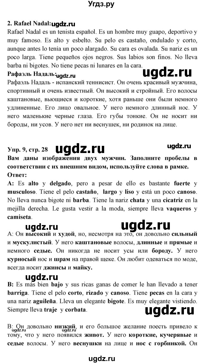 ГДЗ (Решебник) по испанскому языку 7 класс Цыбулева Т.Э. / страница номер / 28(продолжение 2)