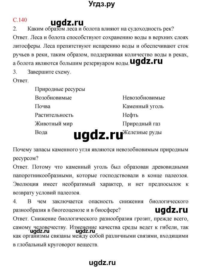 ГДЗ (Решебник) по биологии 9 класс (рабочая тетрадь) Пономарева И.Н. / страница номер / 140