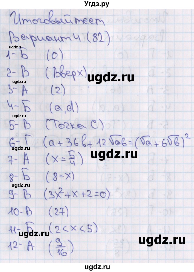 ГДЗ (Решебник) по алгебре 7 класс (тесты) Мордкович А.Г. / 8 класс / итоговый тест. вариант / 4
