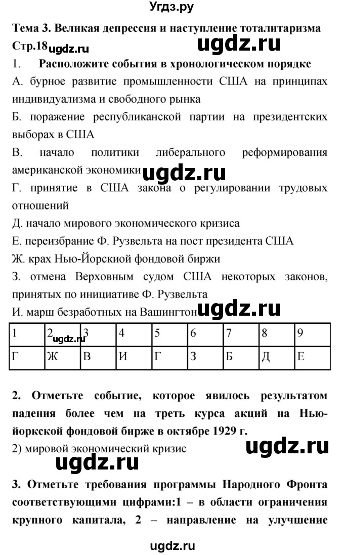 ГДЗ (Решебник) по истории 9 класс (рабочая тетрадь) Пономарев М.В. / страница номер / 18