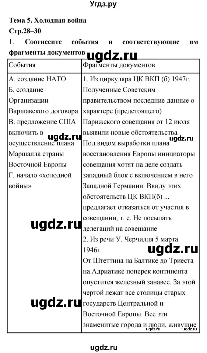 ГДЗ (Решебник) по истории 9 класс (рабочая тетрадь) Пономарев М.В. / страница номер / 28–30