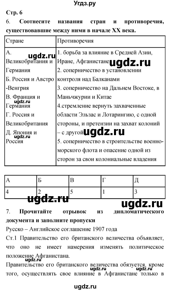 ГДЗ (Решебник) по истории 9 класс (рабочая тетрадь) Пономарев М.В. / страница номер / 6