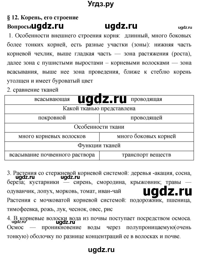 ГДЗ (Решебник 1) по биологии 7 класс Пономарева И.Н. / параграф номер / 12