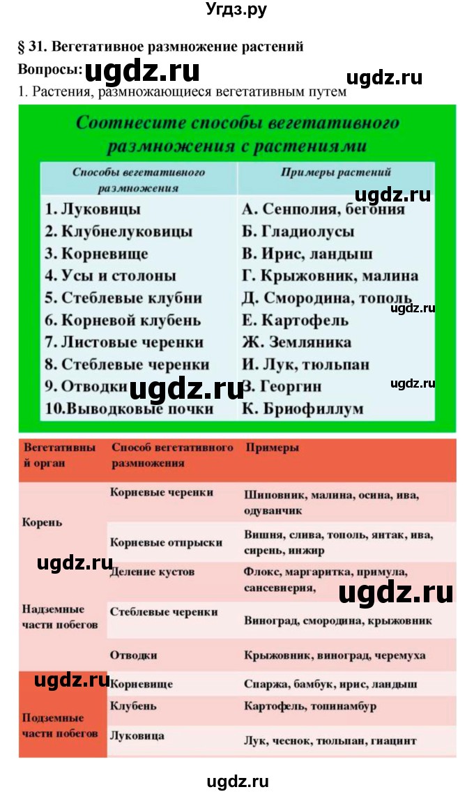 ГДЗ (Решебник 1) по биологии 7 класс Пономарева И.Н. / параграф номер / 31