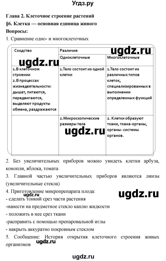 ГДЗ (Решебник 1) по биологии 7 класс Пономарева И.Н. / параграф номер / 6
