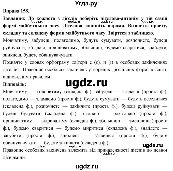 ГДЗ (Решебник) по украинскому языку 7 класс Глазова О.П. / вправа номер / 158