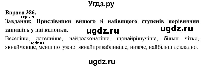 ГДЗ (Решебник) по украинскому языку 7 класс Глазова О.П. / вправа номер / 386