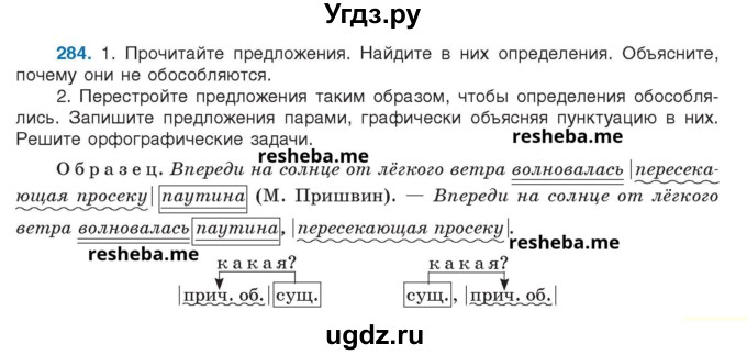 ГДЗ (Учебник) по русскому языку 8 класс Мурина Л.A. / упражнение номер / 284