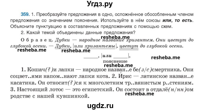 ГДЗ (Учебник) по русскому языку 8 класс Мурина Л.A. / упражнение номер / 359