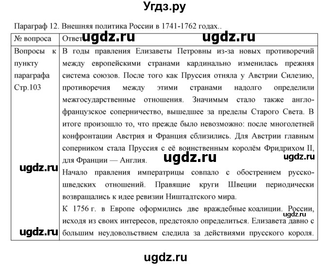 ГДЗ (Решебник) по истории 8 класс Андреев И.Л. / параграф.№ / 12