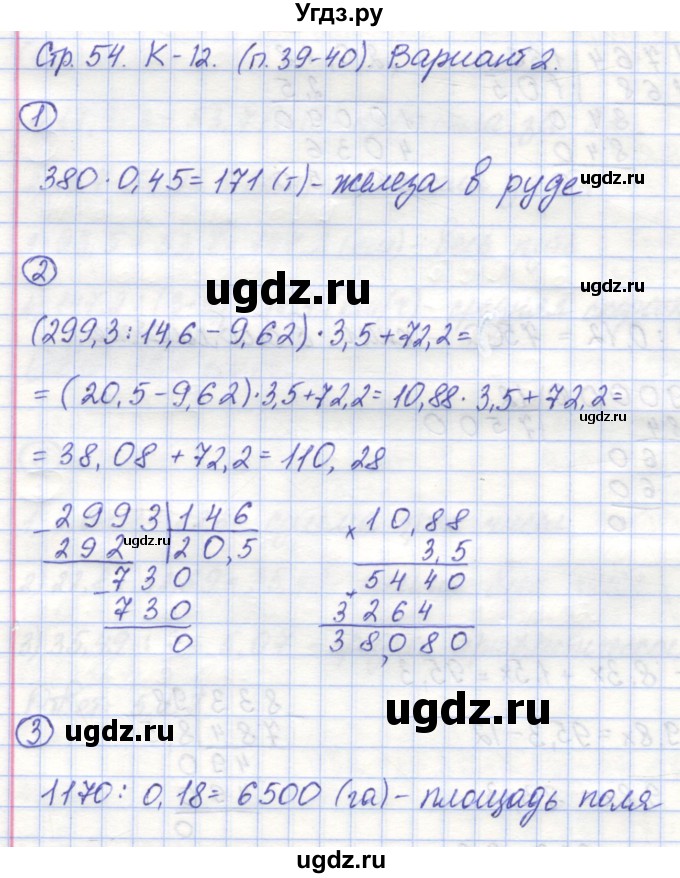 ГДЗ (Решебник) по математике 5 класс (контрольные работы) Жохов В.И. / К-12. вариант номер / 2