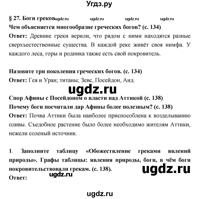 ГДЗ (Решебник) по истории 5 класс Уколова В.И. / параграф.№ / 27