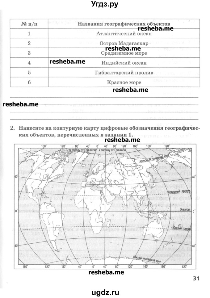 ГДЗ (Учебник) по географии 5 класс (тетрадь-практикум) Молодцов Д.В. / страница номер / 31